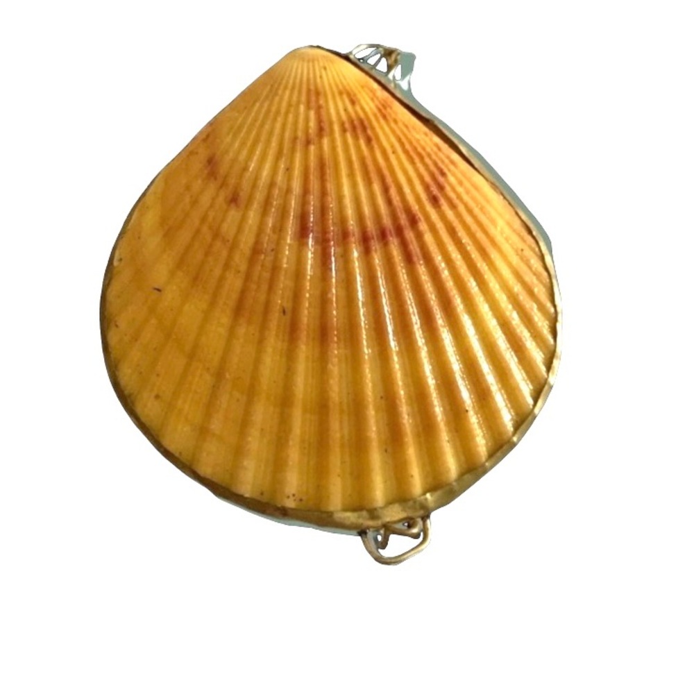 Twos Company Shell Trinket Ring Jewelry Pill Box Pale Yellow Orange Color